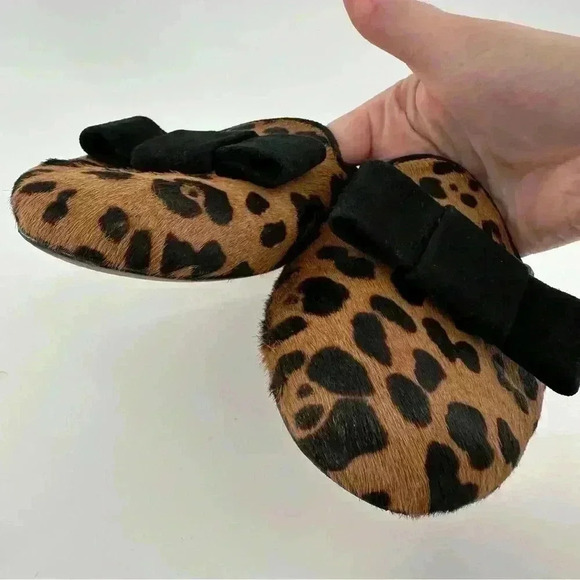 Tabitha Simmons flats size 36 brown calf hair cheetah print slip on bow mules - Picture 10 of 13